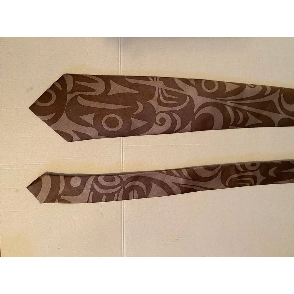Native Northwest Whale and Thunderbird Brown Silk Tie Maynard Johnny Jr Salish